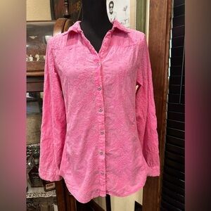 Riba Pink Embroidered Button Down Long Sleeve Shirt Large